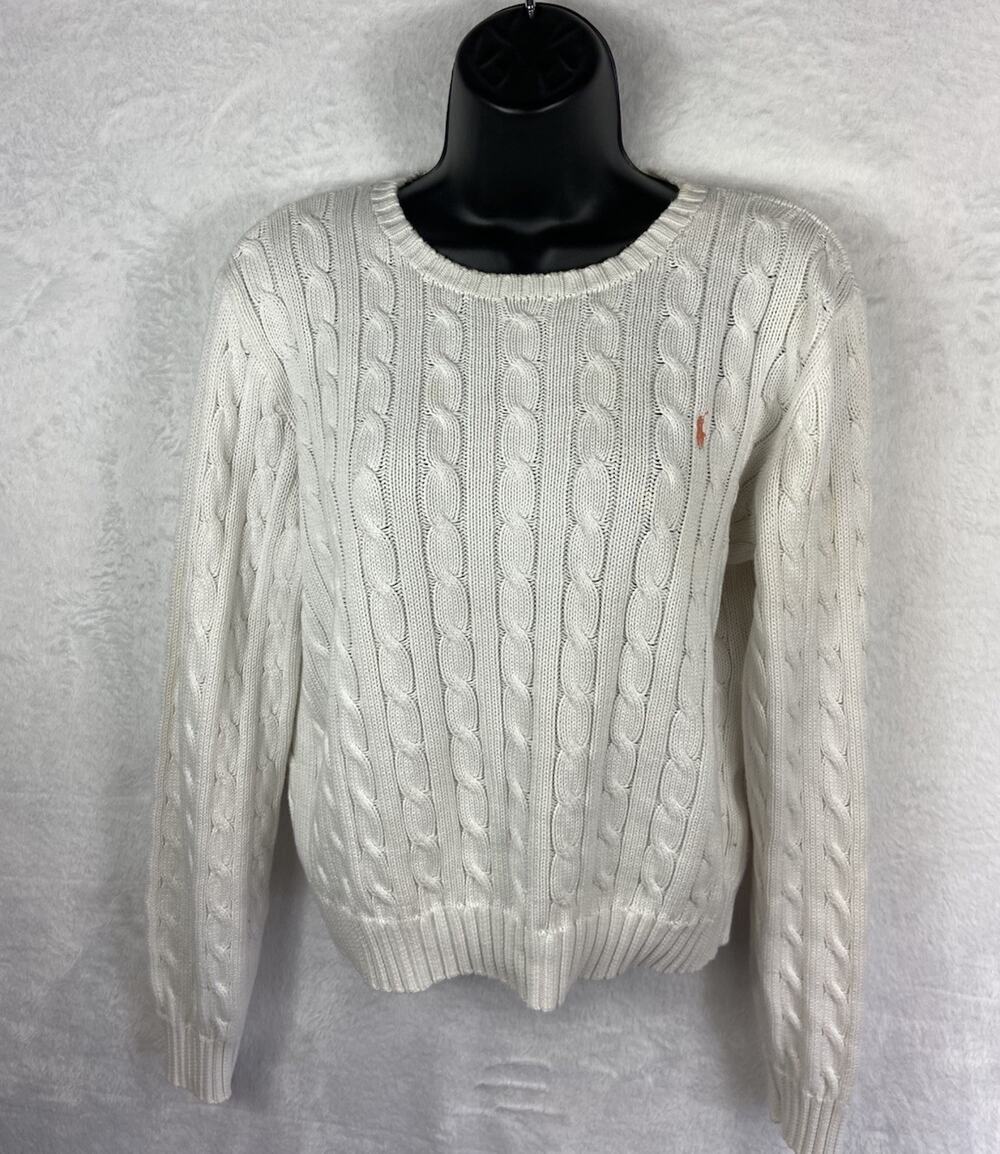 Ralph Lauren Sport 100% Cotton Swater Women’s XL White Cableknit Preppy Heritage